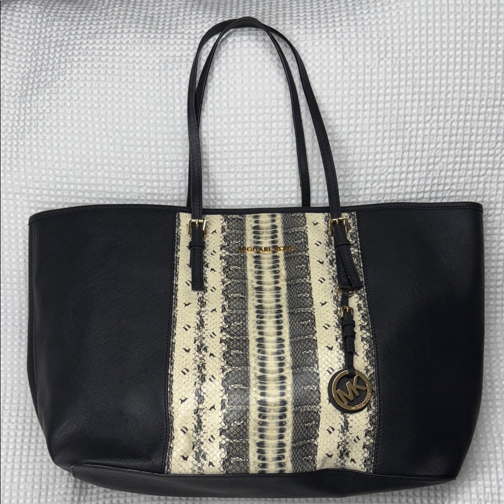 Michael Kors Black and Cream Snake Print Tote